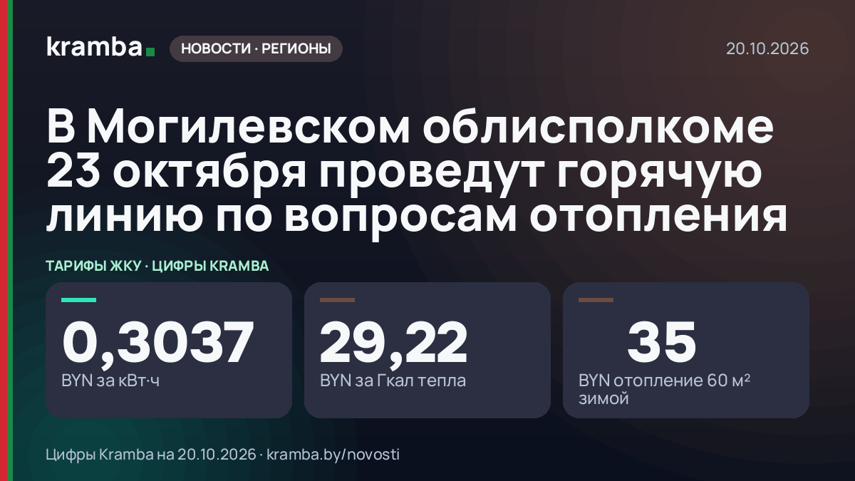 Инфографика Kramba: В Могилевском облисполкоме 23 октября проведут горячую линию по вопросам отопления