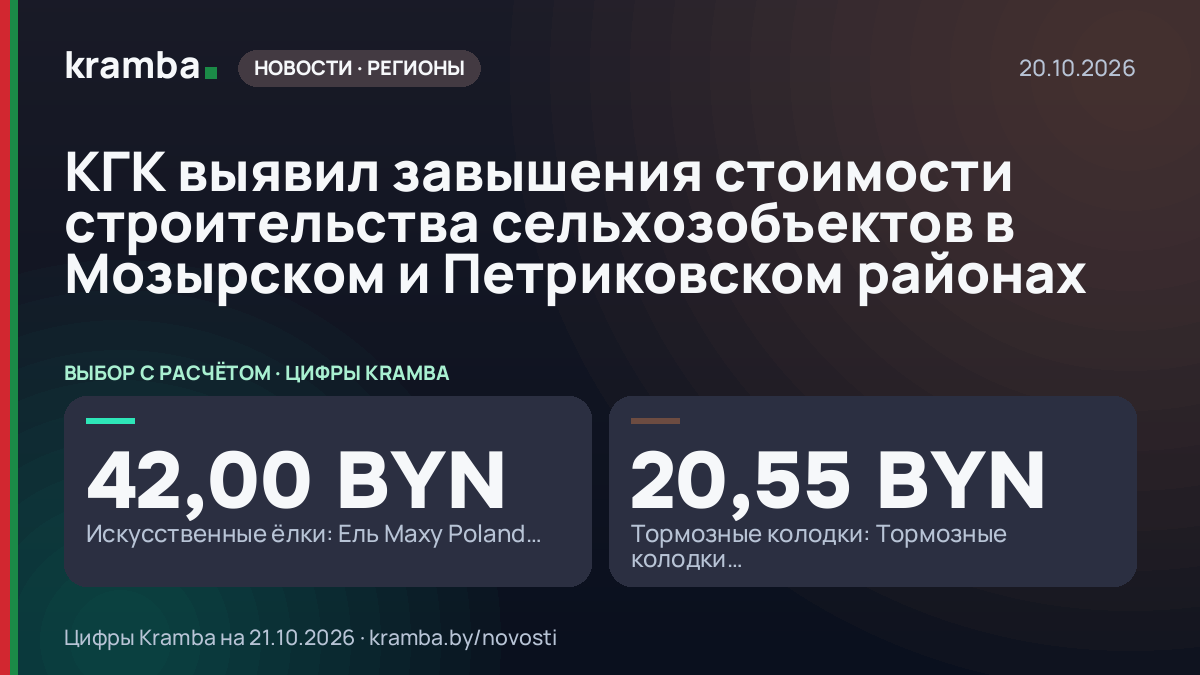 Инфографика Kramba: КГК выявил завышения стоимости строительства сельхозобъектов в Мозырском и Петриковском…