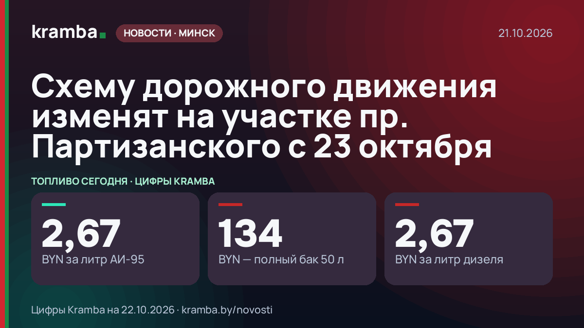 Инфографика Kramba: Схему дорожного движения изменят на участке пр. Партизанского с 23 октября