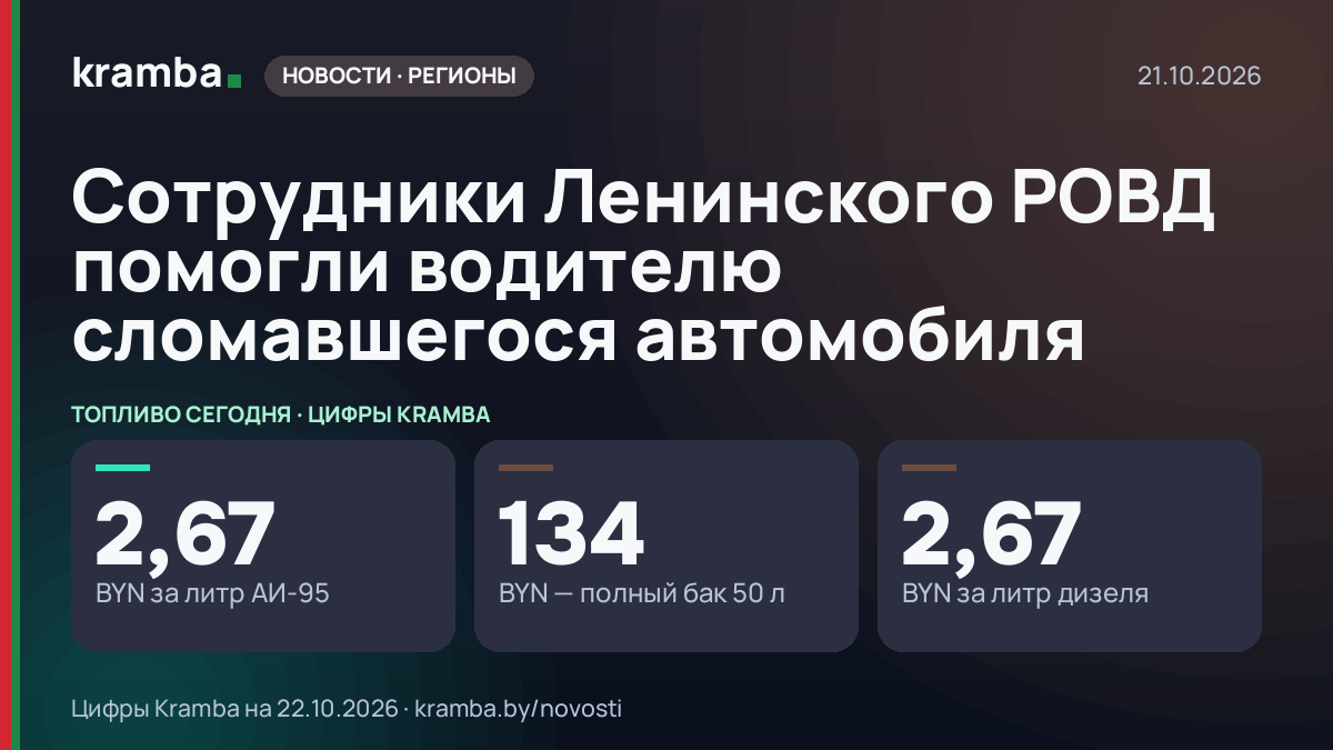 Инфографика Kramba: Сотрудники Ленинского РОВД помогли водителю сломавшегося автомобиля