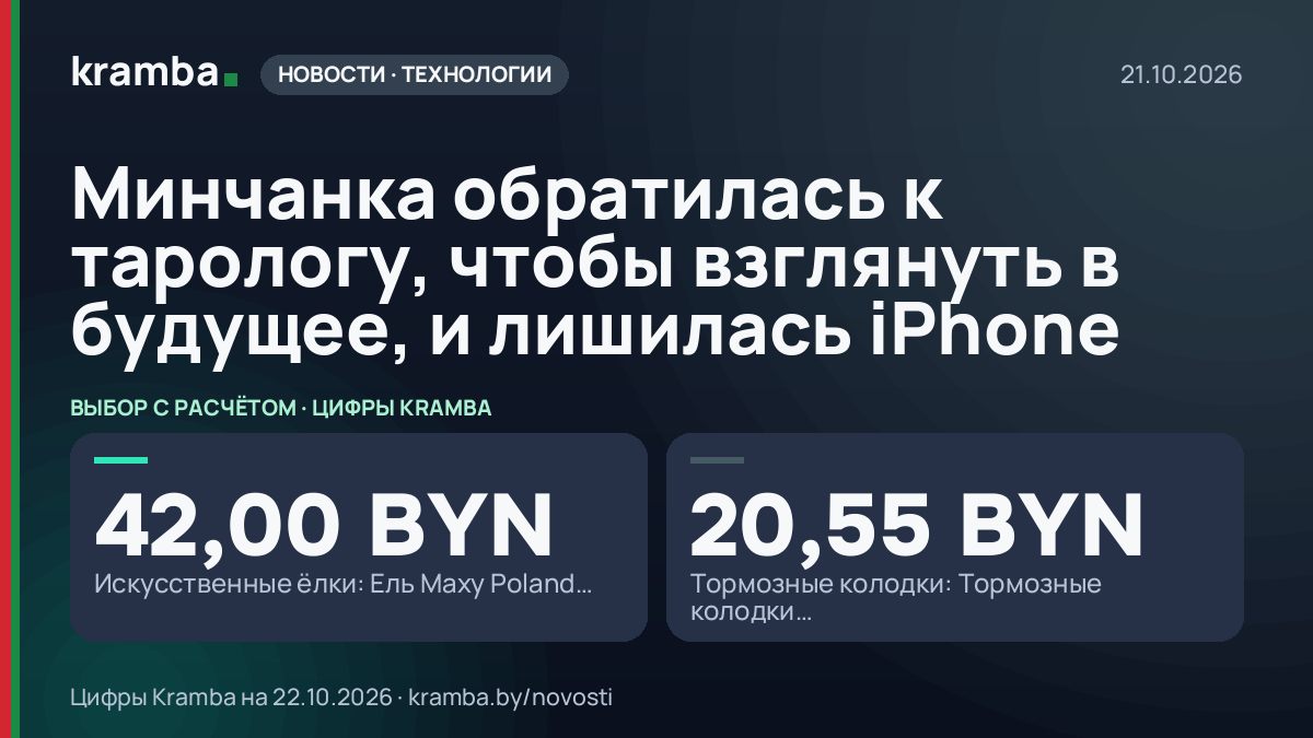 Инфографика Kramba: Минчанка обратилась к тарологу, чтобы взглянуть в будущее, и лишилась iPhone