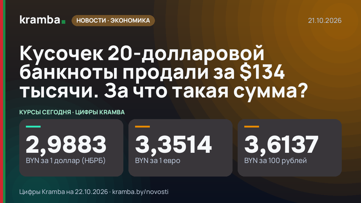 Инфографика Kramba: Кусочек 20-долларовой банкноты продали за $134 тысячи. За что такая сумма?