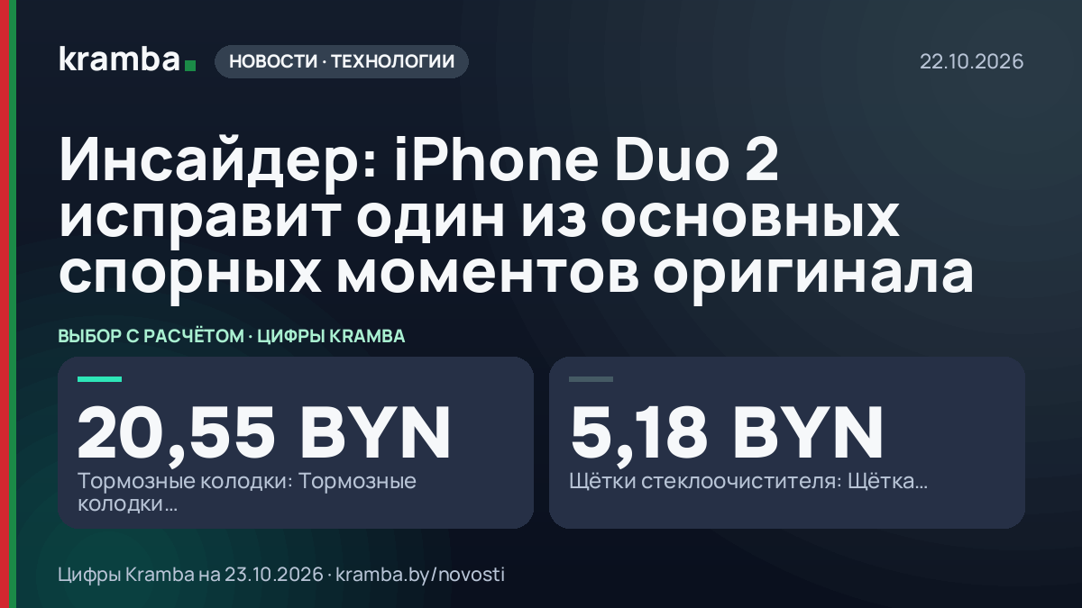 Инфографика Kramba: Инсайдер: iPhone Duo 2 исправит один из основных спорных моментов оригинала