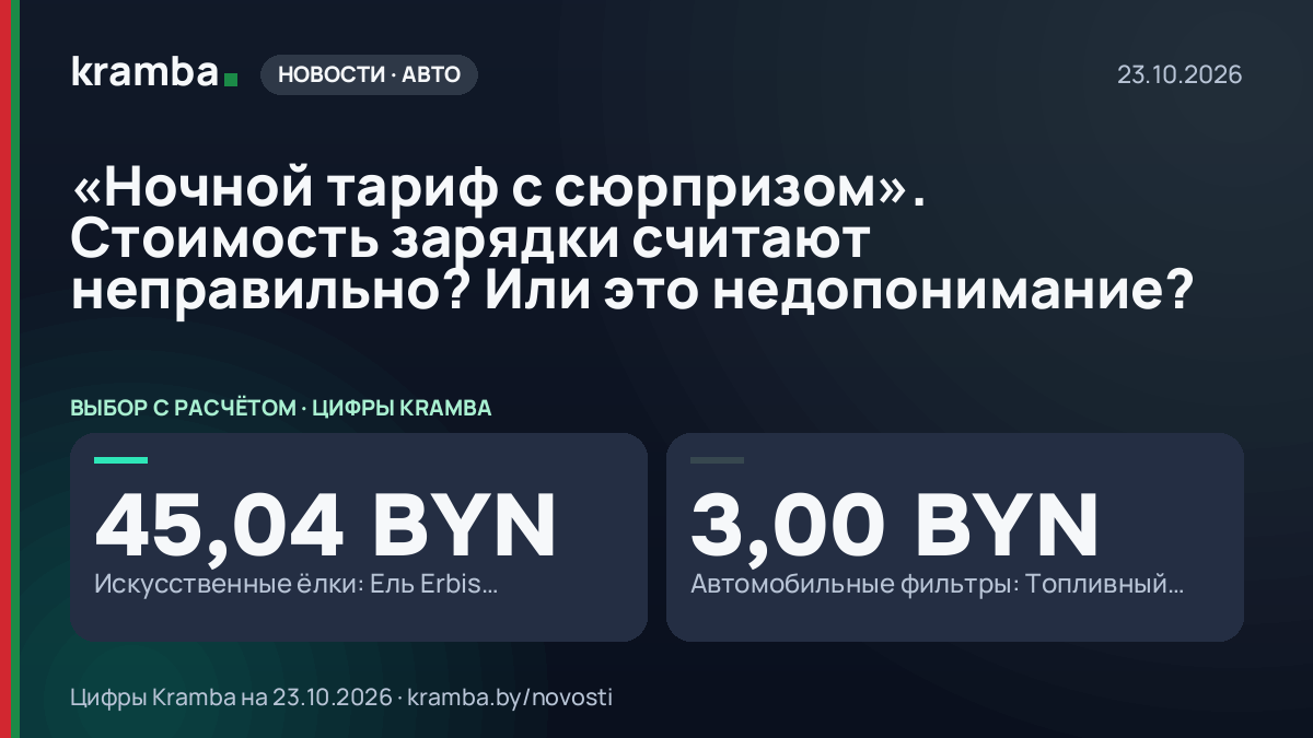 Инфографика Kramba: «Ночной тариф с сюрпризом». Стоимость зарядки считают неправильно? Или это недопонимание?