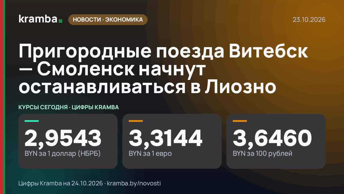 Инфографика Kramba: Пригородные поезда Витебск — Смоленск начнут останавливаться в Лиозно