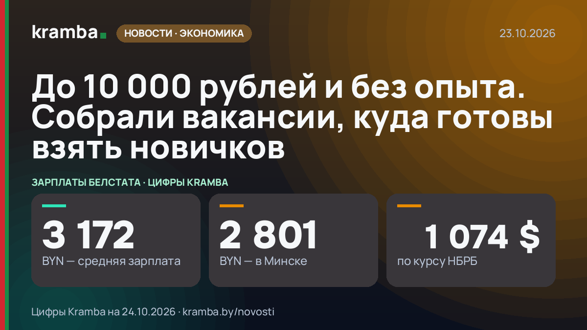 Инфографика Kramba: До 10 000 рублей и без опыта. Собрали вакансии, куда готовы взять новичков