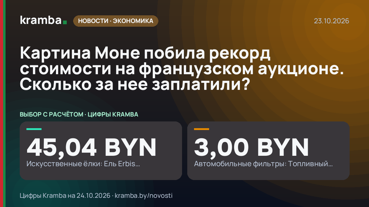 Инфографика Kramba: Картина Моне побила рекорд стоимости на французском аукционе. Сколько за нее заплатили?