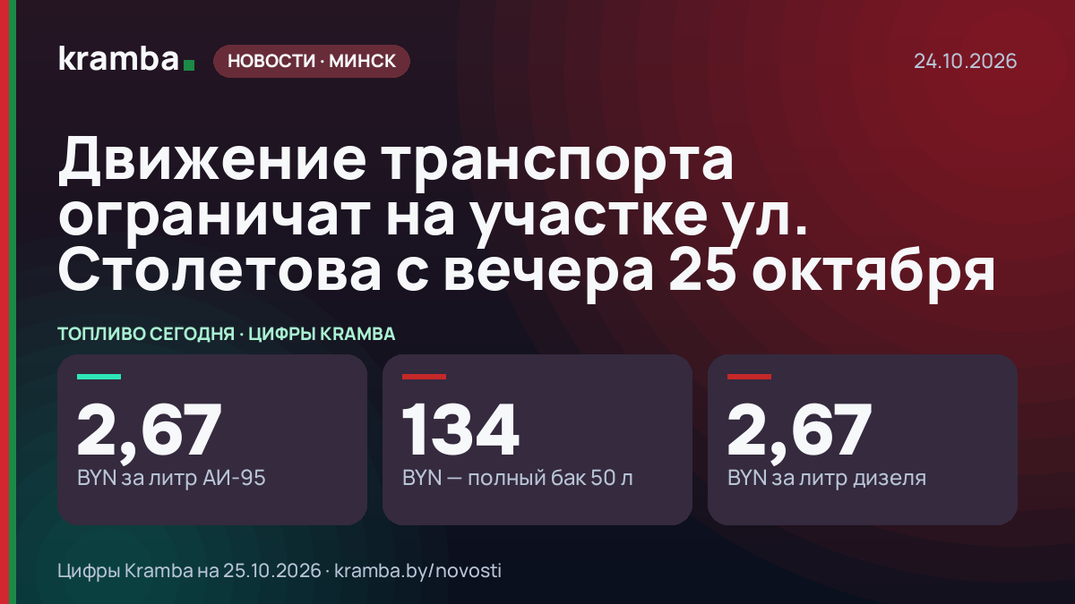 Инфографика Kramba: Движение транспорта ограничат на участке ул. Столетова с вечера 25 октября