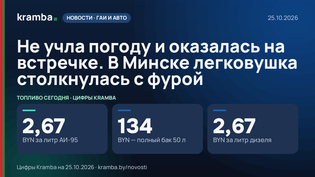 Инфографика Kramba: Не учла погоду и оказалась на встречке. В Минске легковушка столкнулась с фурой