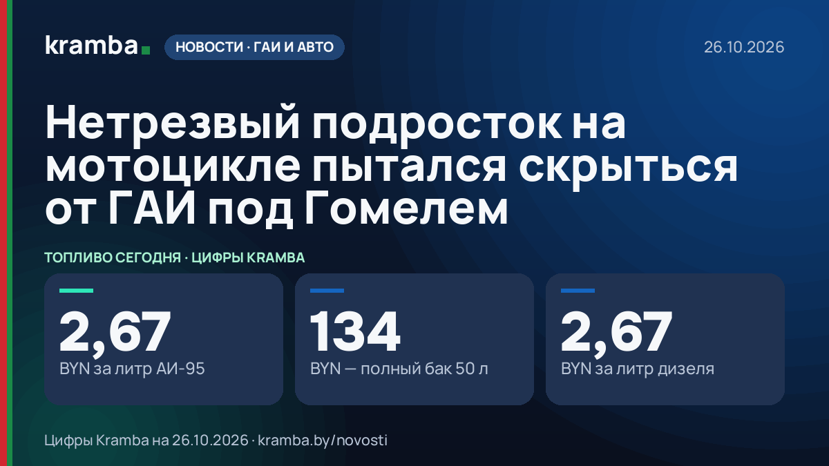 Инфографика Kramba: Нетрезвый подросток на мотоцикле пытался скрыться от ГАИ под Гомелем