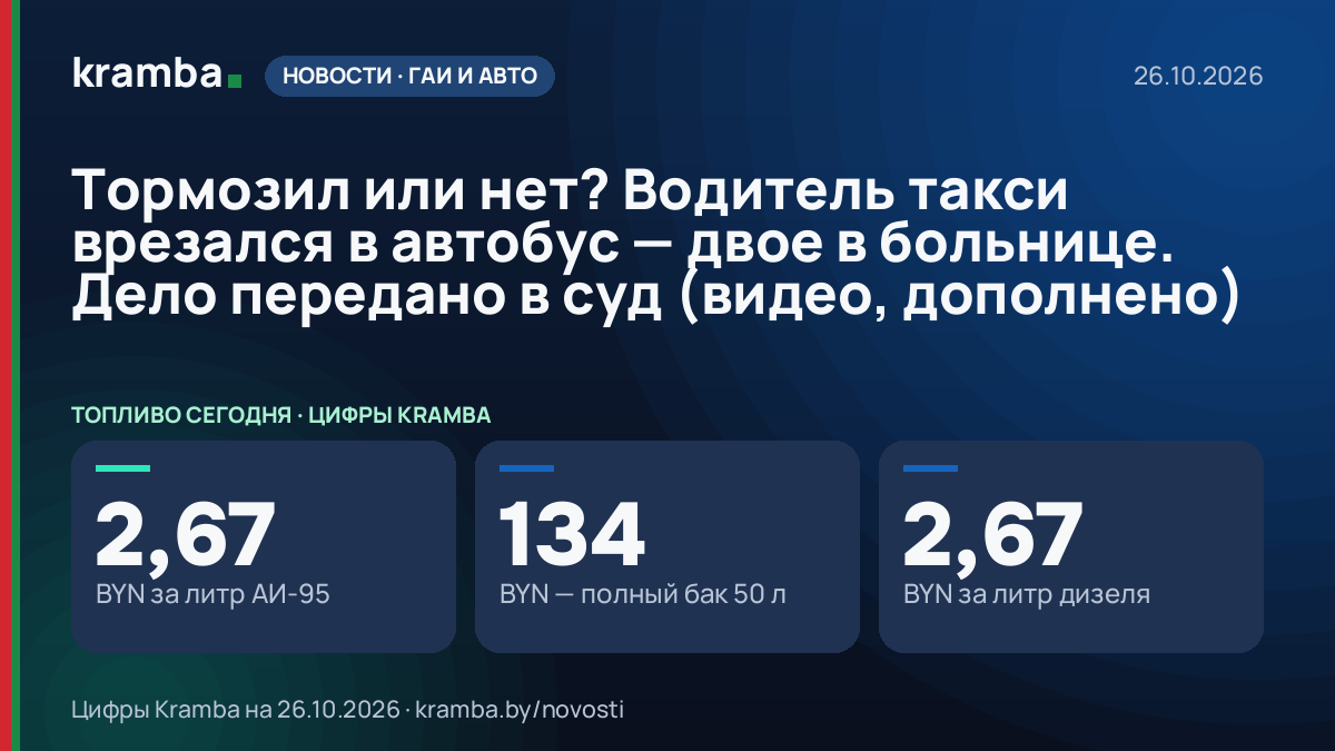 Инфографика Kramba: Тормозил или нет? Водитель такси врезался в автобус — двое в больнице. Дело передано в…