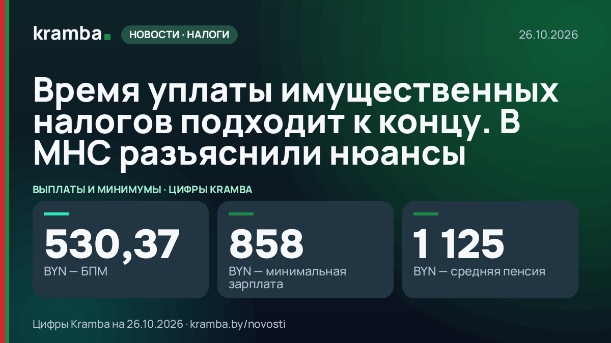 Инфографика Kramba: Время уплаты имущественных налогов подходит к концу. В МНС разъяснили нюансы
