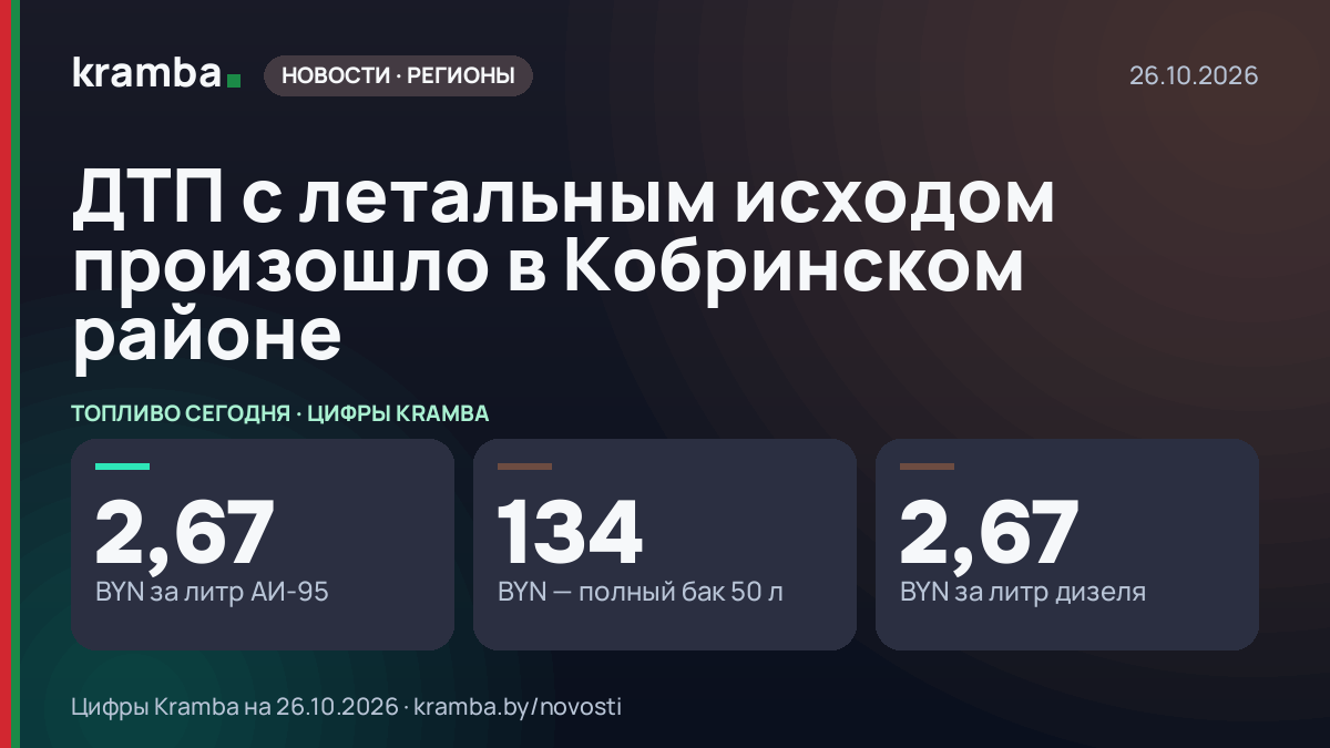 Инфографика Kramba: ДТП с летальным исходом произошло в Кобринском районе