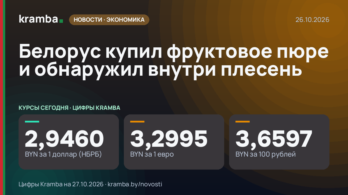 Инфографика Kramba: Белорус купил фруктовое пюре и обнаружил внутри плесень