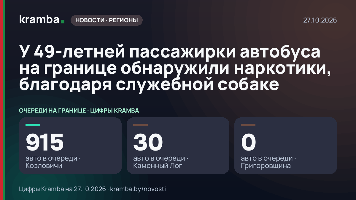 Инфографика Kramba: У 49-летней пассажирки автобуса на границе обнаружили наркотики, благодаря служебной…