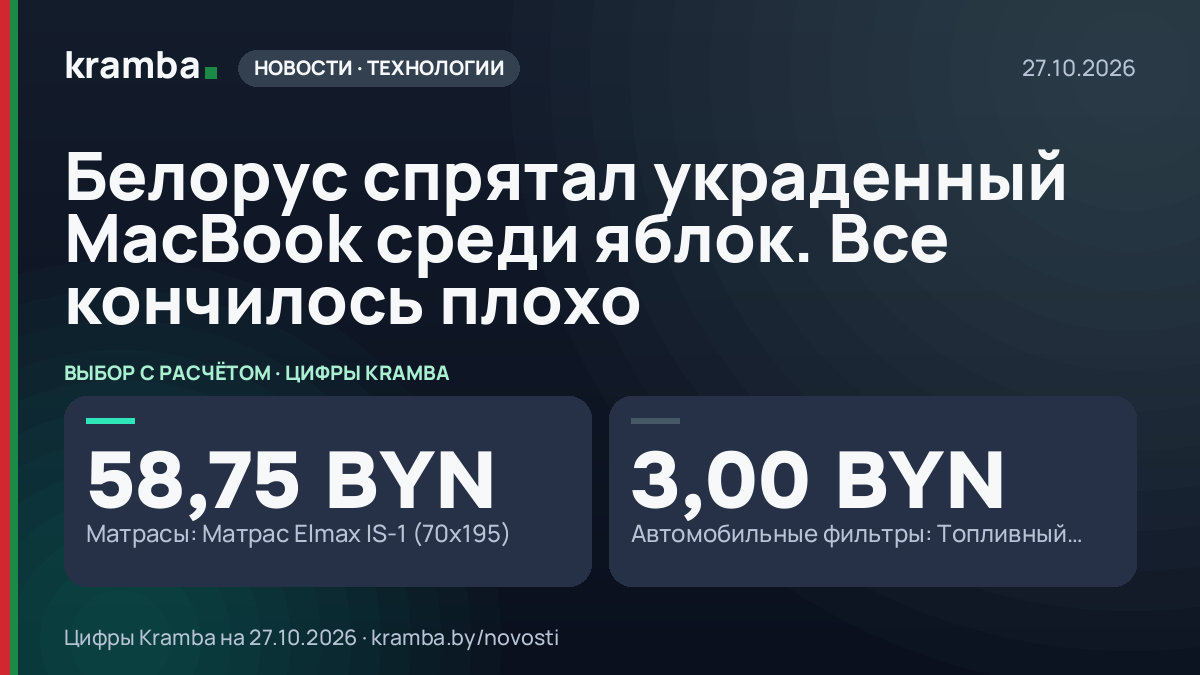 Инфографика Kramba: Белорус спрятал украденный MacBook среди яблок. Все кончилось плохо