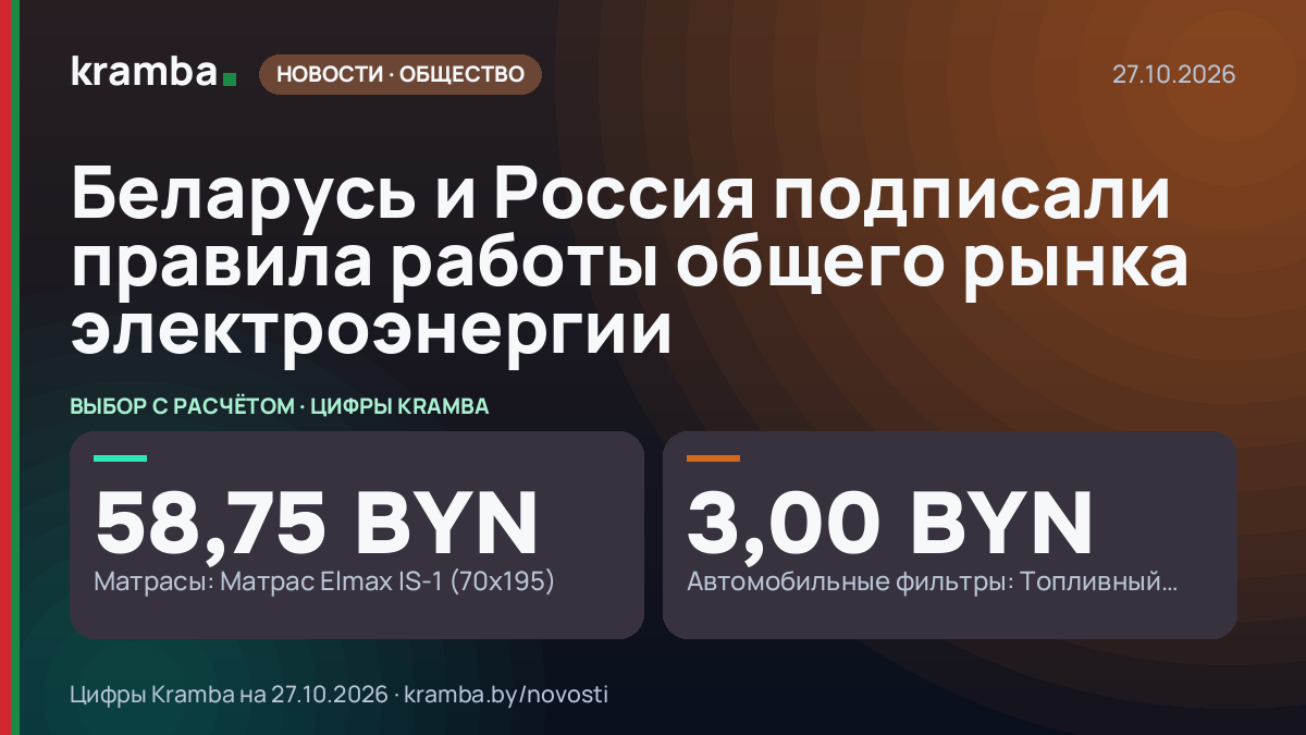 Инфографика Kramba: Беларусь и Россия подписали правила работы общего рынка электроэнергии