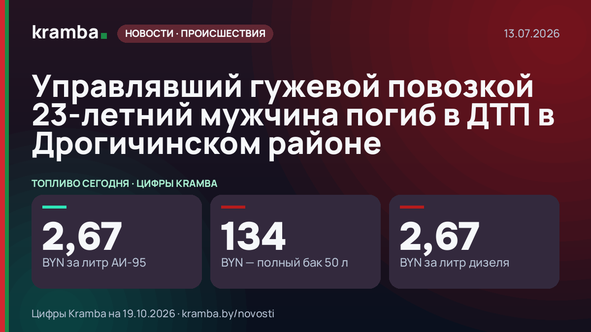 Инфографика Kramba: Управлявший гужевой повозкой 23-летний мужчина погиб в ДТП в Дрогичинском районе