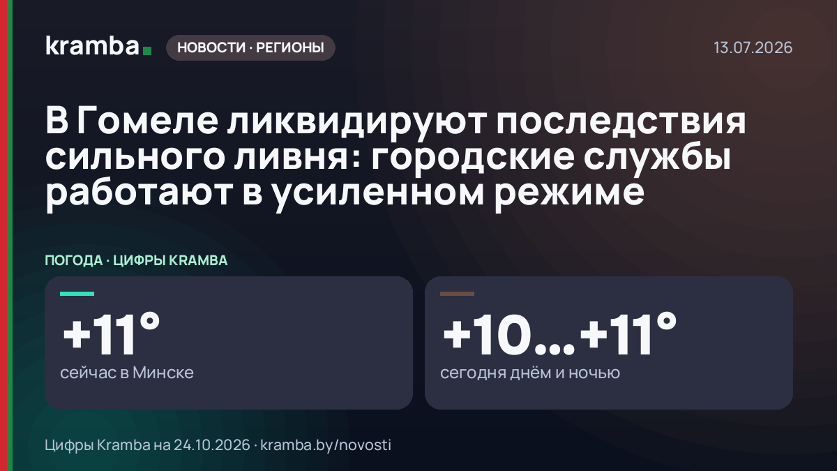 Инфографика Kramba: В Гомеле ликвидируют последствия сильного ливня: городские службы работают в усиленном…