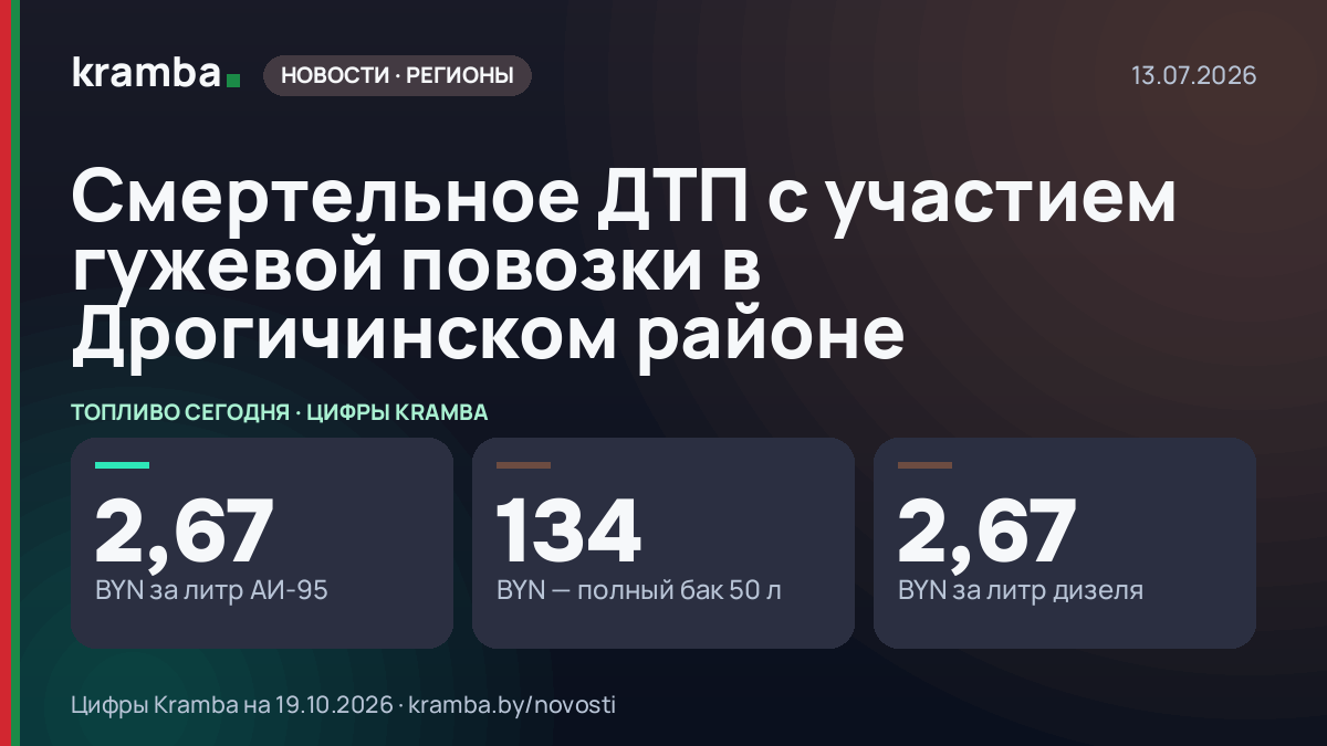 Инфографика Kramba: Смертельное ДТП с участием гужевой повозки в Дрогичинском районе
