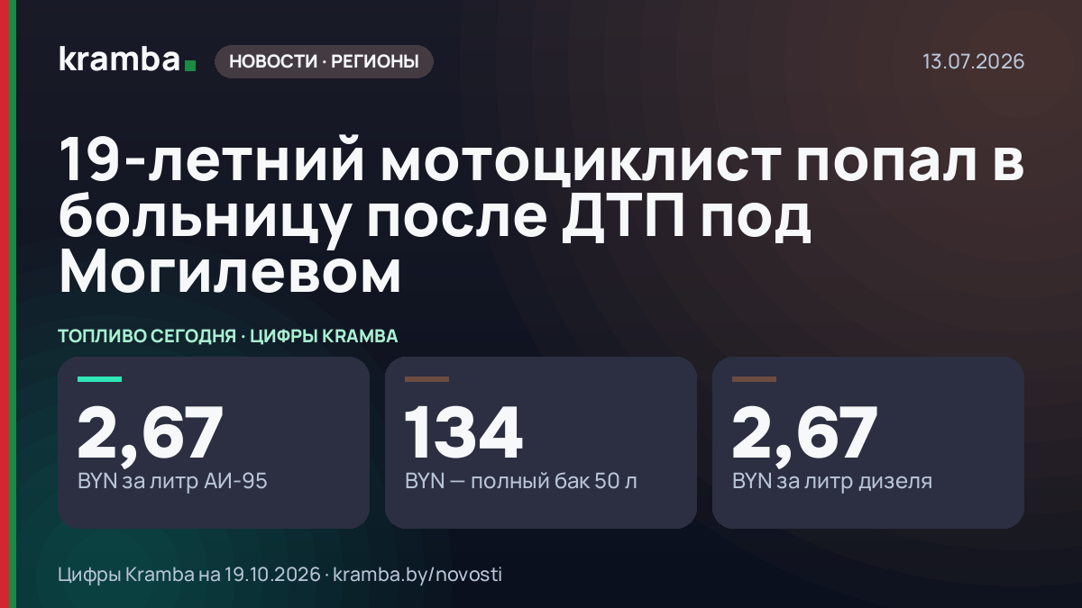 Инфографика Kramba: 19-летний мотоциклист попал в больницу после ДТП под Могилевом