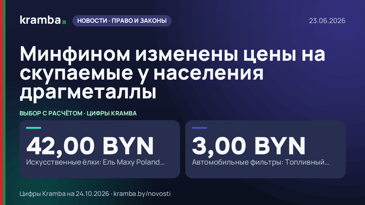 Инфографика Kramba: Минфином изменены цены на скупаемые у населения драгметаллы