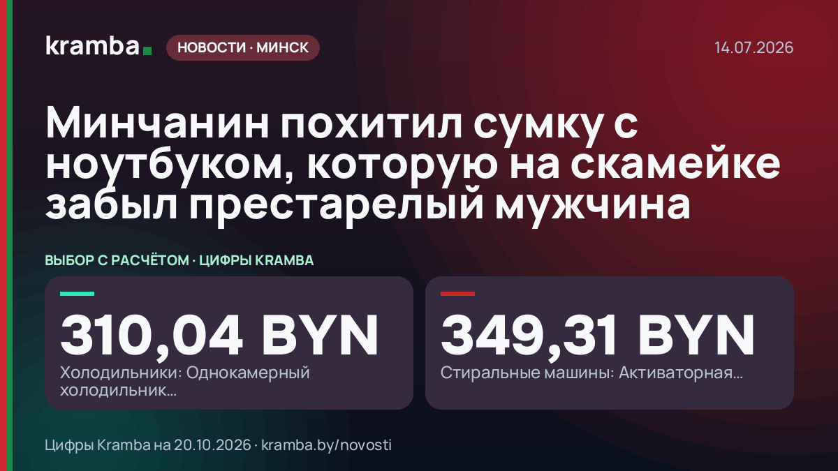 Инфографика Kramba: Минчанин похитил сумку с ноутбуком, которую на скамейке забыл престарелый мужчина