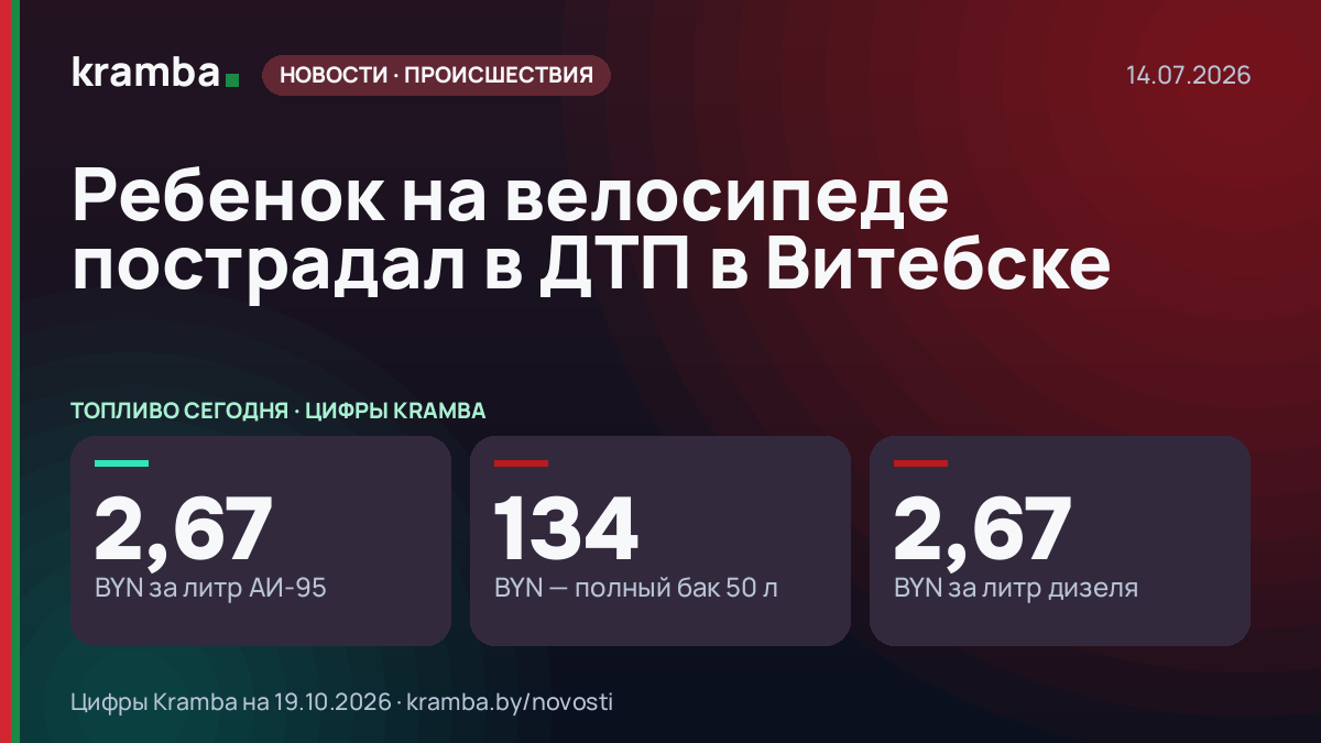 Инфографика Kramba: Ребенок на велосипеде пострадал в ДТП в Витебске