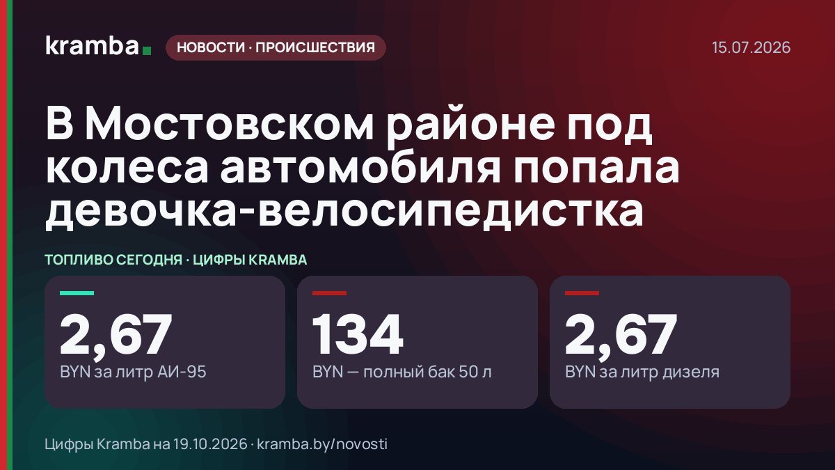 Инфографика Kramba: В Мостовском районе под колеса автомобиля попала девочка-велосипедистка