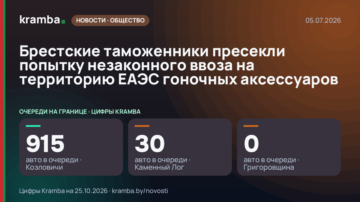 Инфографика Kramba: Брестские таможенники пресекли попытку незаконного ввоза на территорию ЕАЭС гоночных…