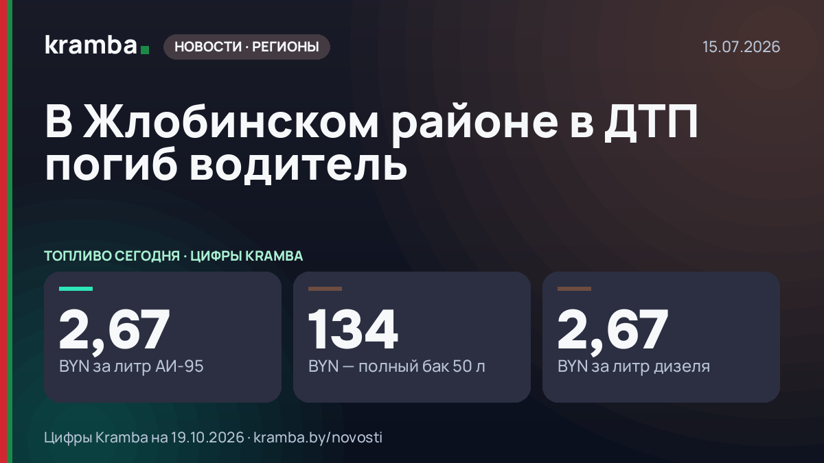 Инфографика Kramba: В Жлобинском районе в ДТП погиб водитель