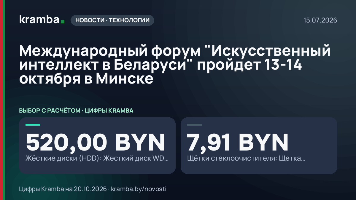 Инфографика Kramba: Международный форум "Искусственный интеллект в Беларуси" пройдет 13-14 октября в Минске