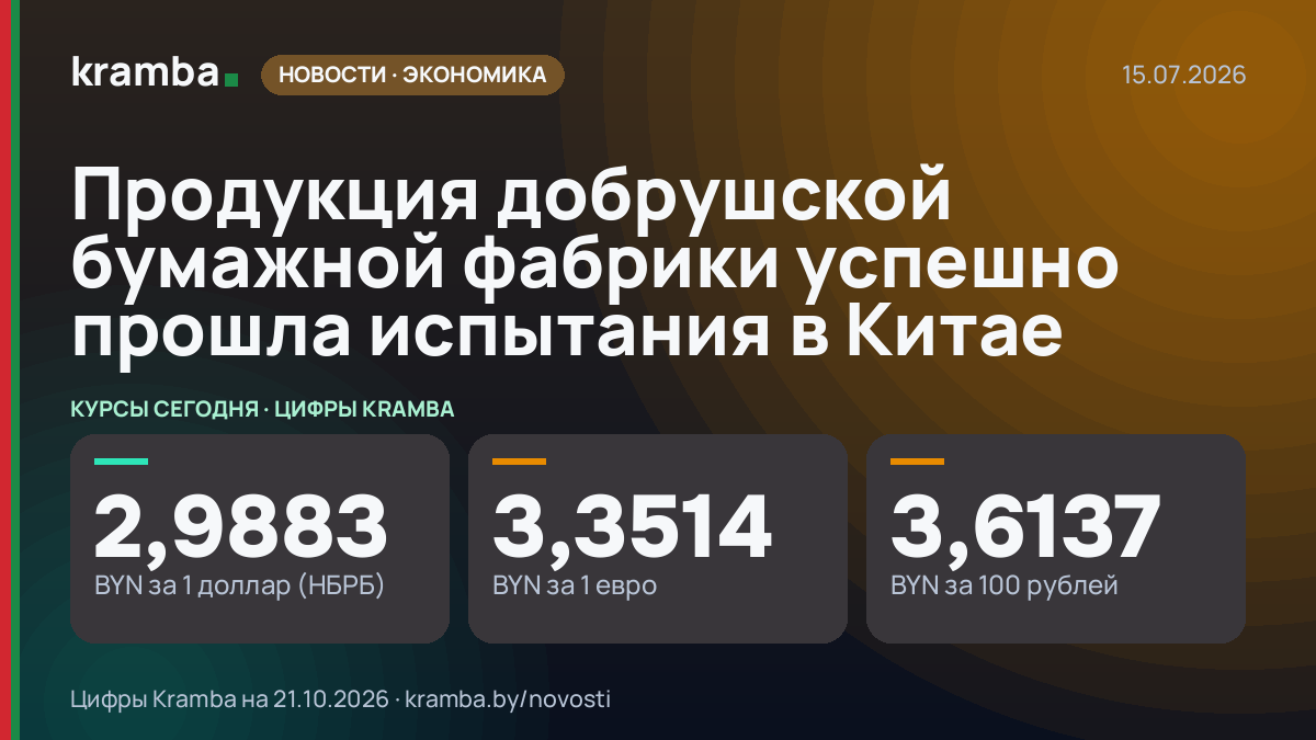 Инфографика Kramba: Продукция добрушской бумажной фабрики успешно прошла испытания в Китае
