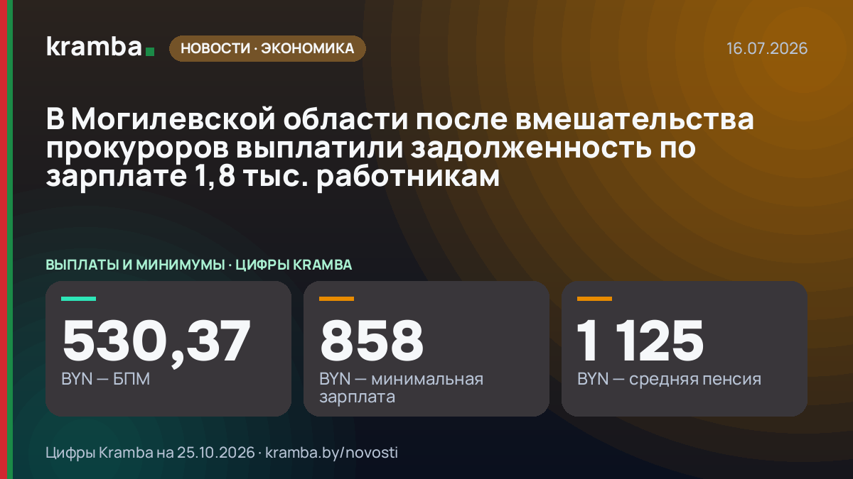 Инфографика Kramba: В Могилевской области после вмешательства прокуроров выплатили задолженность по зарплате…