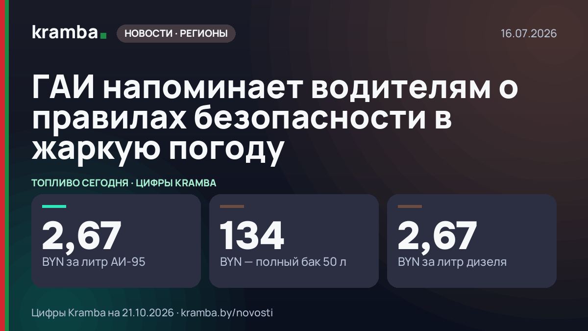 Инфографика Kramba: ГАИ напоминает водителям о правилах безопасности в жаркую погоду
