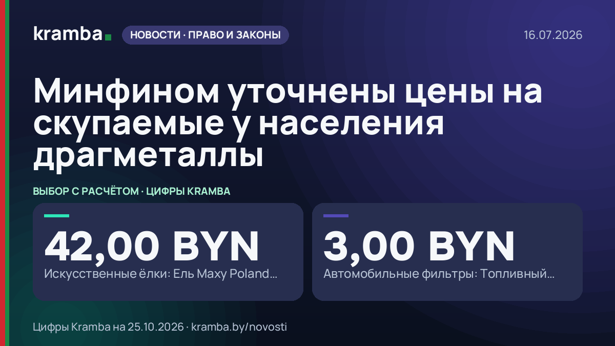 Инфографика Kramba: Минфином уточнены цены на скупаемые у населения драгметаллы