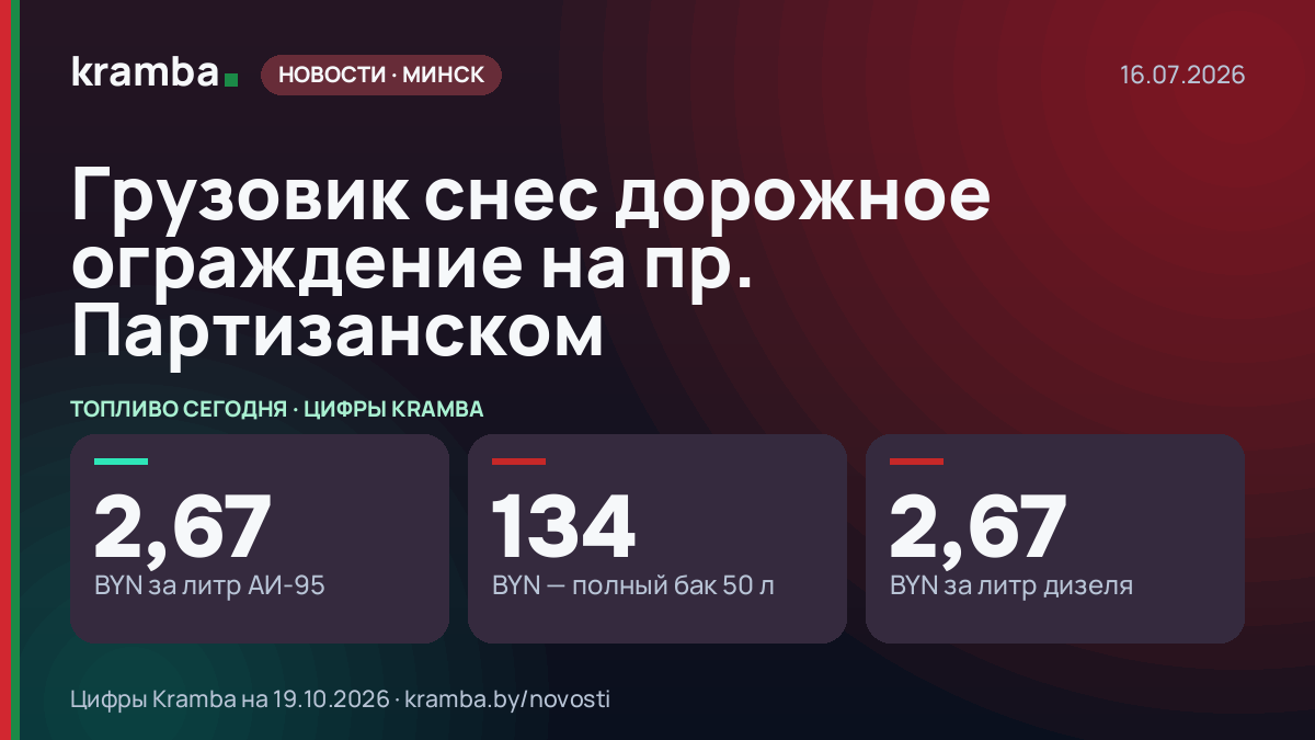 Инфографика Kramba: Грузовик снес дорожное ограждение на пр. Партизанском