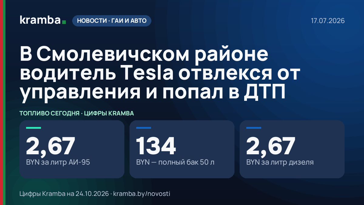 Инфографика Kramba: В Смолевичском районе водитель Tesla отвлекся от управления и попал в ДТП