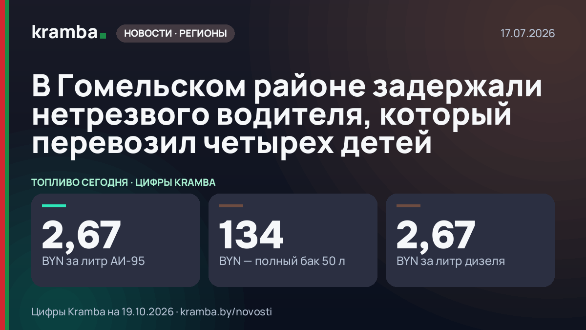 Инфографика Kramba: В Гомельском районе задержали нетрезвого водителя, который перевозил четырех детей
