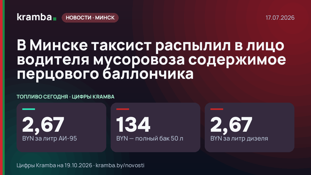 Инфографика Kramba: В Минске таксист распылил в лицо водителя мусоровоза содержимое перцового баллончика