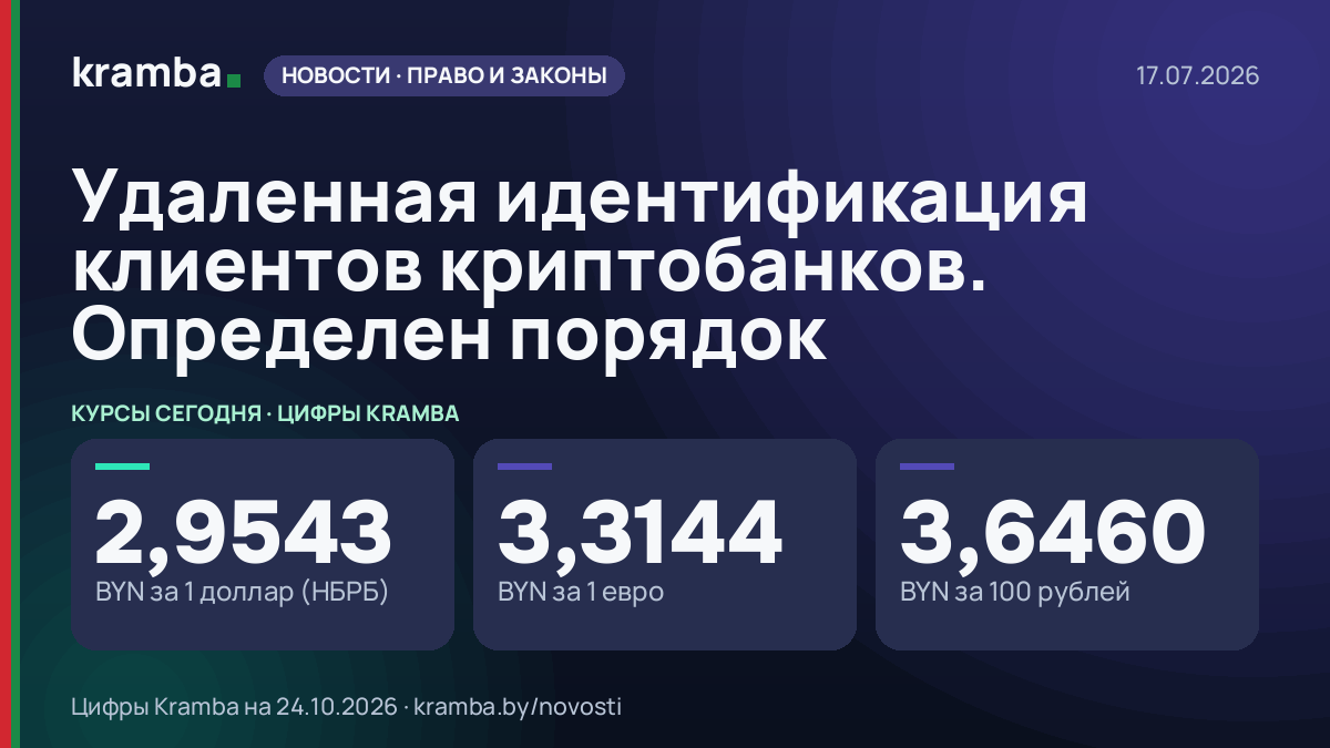 Инфографика Kramba: Удаленная идентификация клиентов криптобанков. Определен порядок