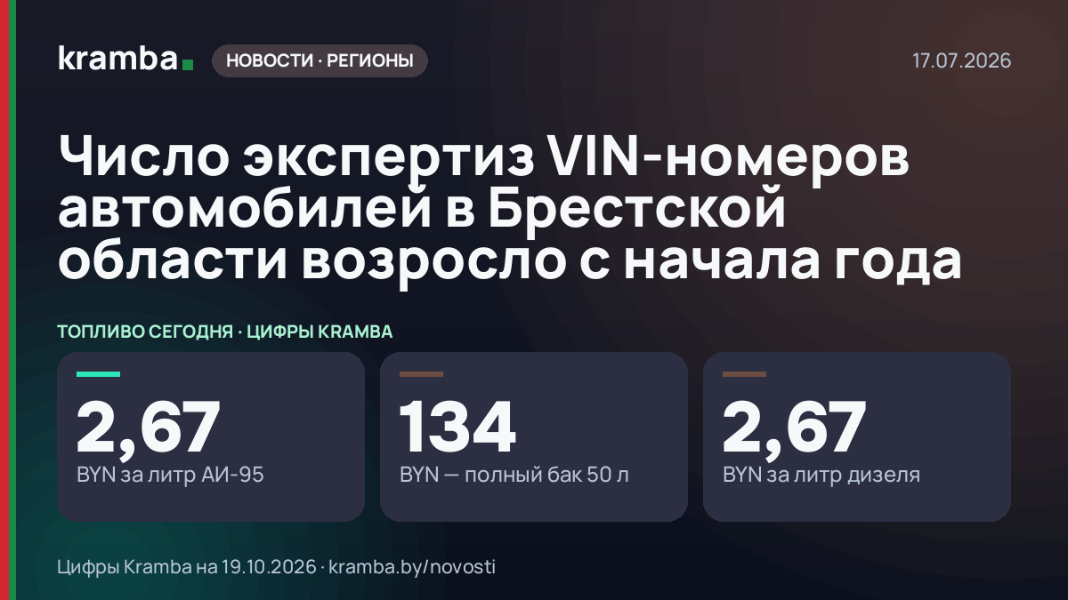 Инфографика Kramba: Число экспертиз VIN-номеров автомобилей в Брестской области возросло с начала года