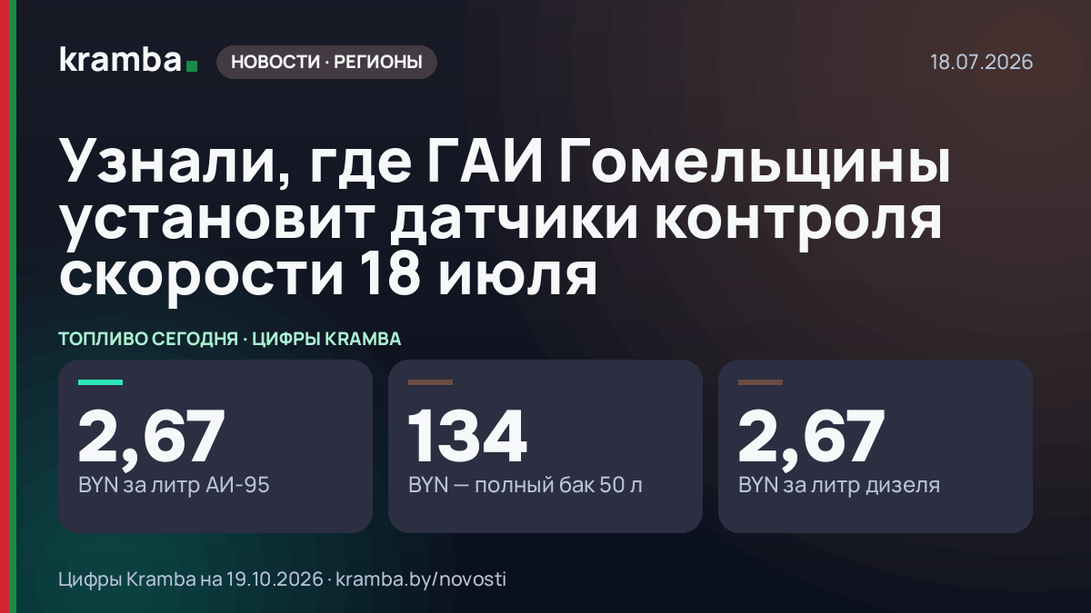 Инфографика Kramba: Узнали, где ГАИ Гомельщины установит датчики контроля скорости 18 июля