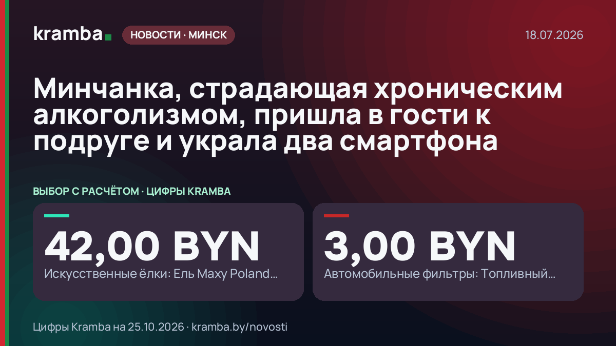 Инфографика Kramba: Минчанка, страдающая хроническим алкоголизмом, пришла в гости к подруге и украла два…