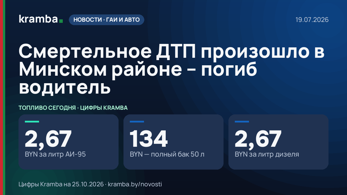 Инфографика Kramba: Смертельное ДТП произошло в Минском районе – погиб водитель
