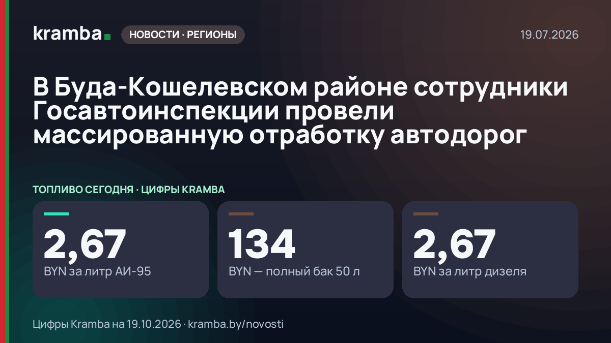 Инфографика Kramba: В Буда-Кошелевском районе сотрудники Госавтоинспекции провели массированную отработку…