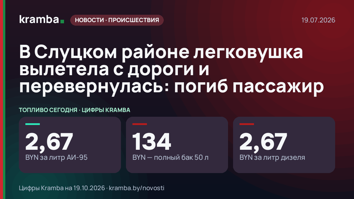 Инфографика Kramba: В Слуцком районе легковушка вылетела с дороги и перевернулась: погиб пассажир
