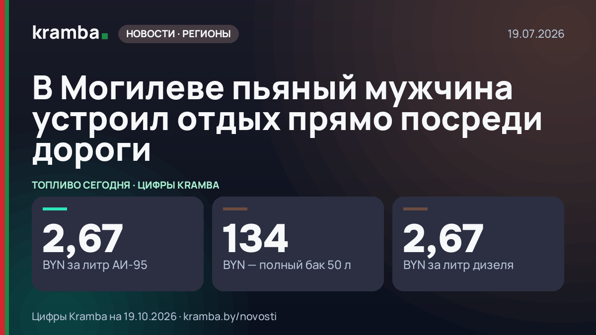 Инфографика Kramba: В Могилеве пьяный мужчина устроил отдых прямо посреди дороги