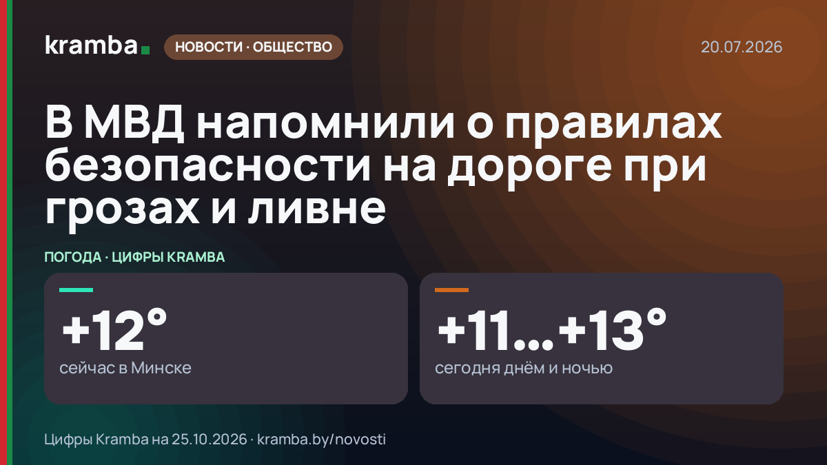 Инфографика Kramba: В МВД напомнили о правилах безопасности на дороге при грозах и ливне