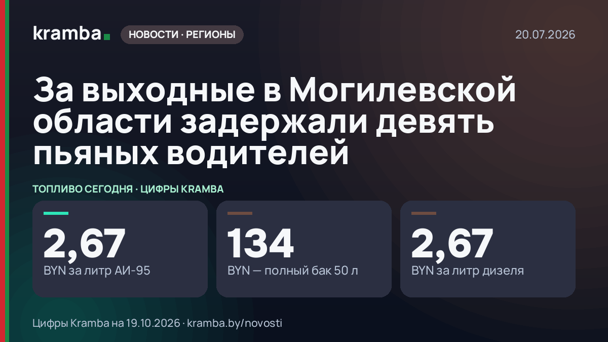 Инфографика Kramba: За выходные в Могилевской области задержали девять пьяных водителей